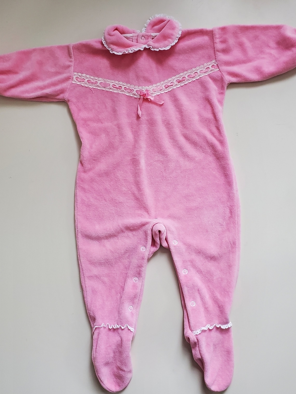 Pink Lace-Trim Baby One-Piece Footed Sleeper